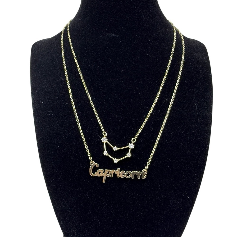 Capricorn Zodiac Sign Constellation Gold Tone Layered Necklace Fashion Jewelry